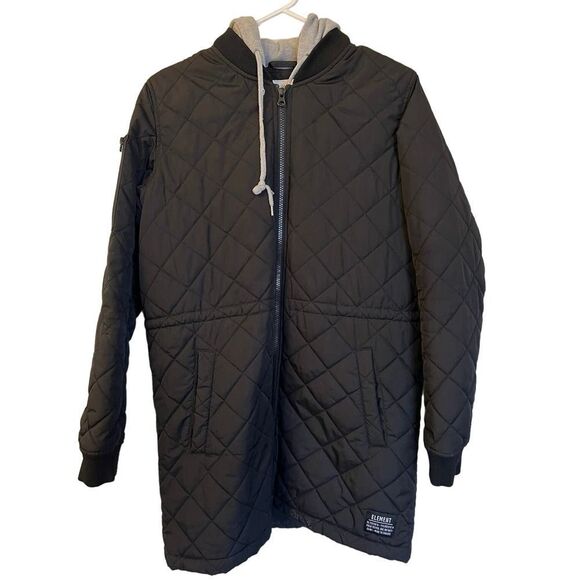 Element Streetwear Quilted Puffer Long Hooded Black Men's Jacket Large - Picture 1 of 10